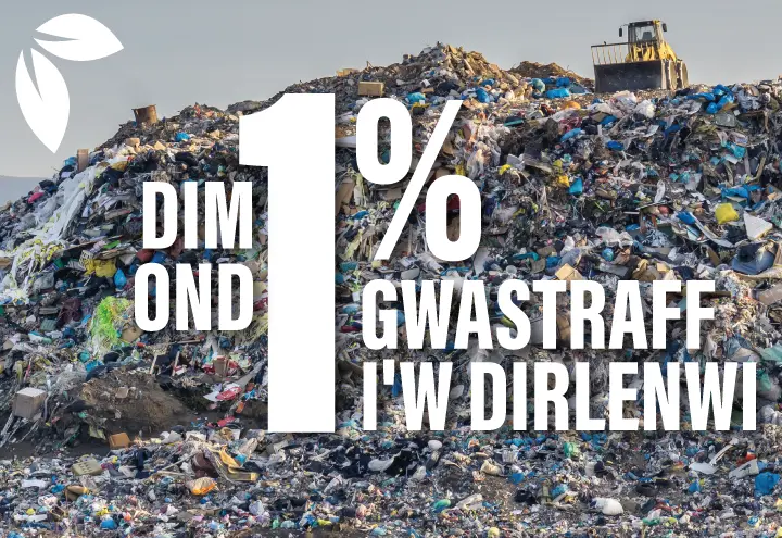 Dim Ond 1% gwastraff i'w dirlenwi
